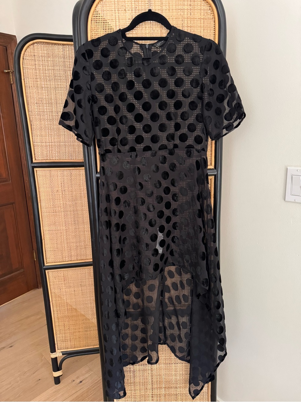 Zara Black Polka Dot High-Low Mesh Dress